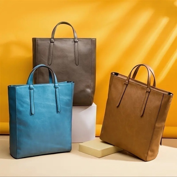 Blue - Vegan Leather Convertible Backpack - Picture 2 of 7